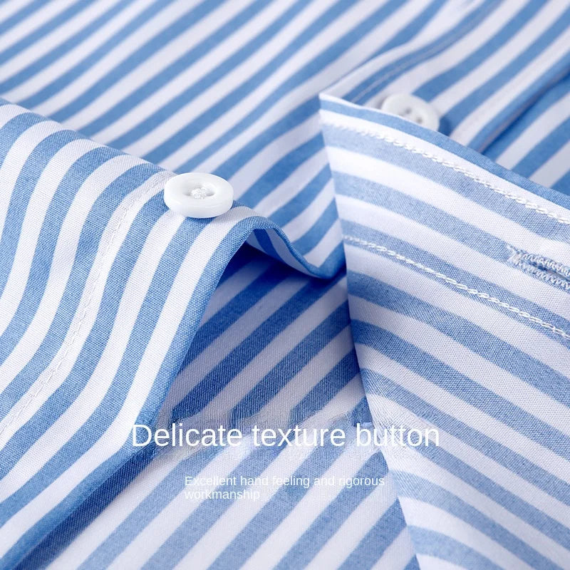 2024 Spring New Stretch Long Sleeve Shirt Men's Striped Korean Slim Shirt Business Casual No-Iron Comfortable Men's Clothing