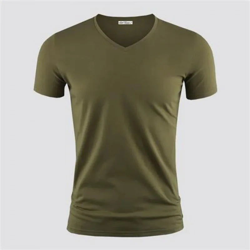 2026 Men's T Shirt Pure Color V Collar