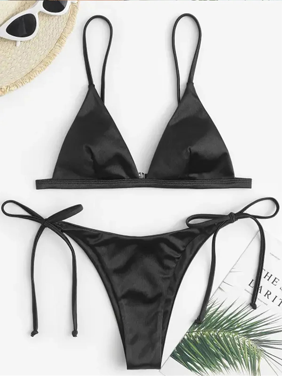 6 Colors Satin High Leg Cut Brazilian Bikini Women Set