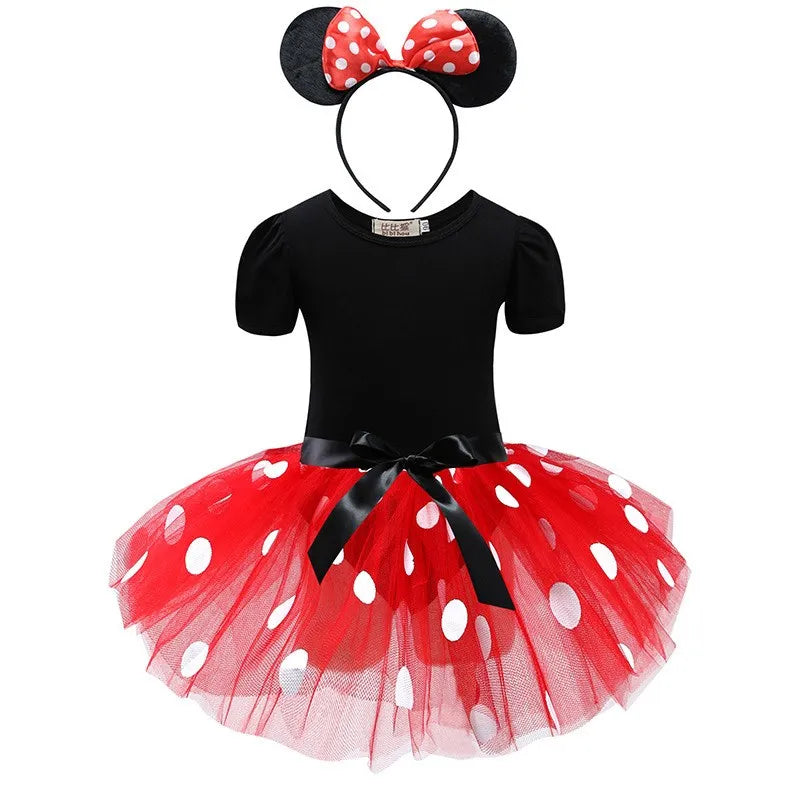 Baby Girls Ballet Tutu Dress Summer Kids Bow Dots Dress Headband Cartoon Mouse