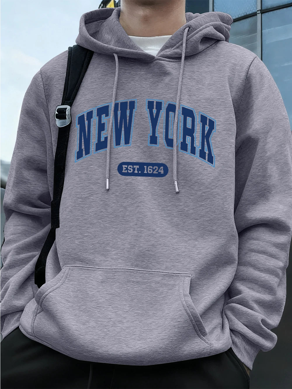 New York Usa Est.1624 Printing Mens Sweatshirts Winter Pocket Hoodies Fashion Fleece Warm Loose Streetwears Casual Men'S Clothes