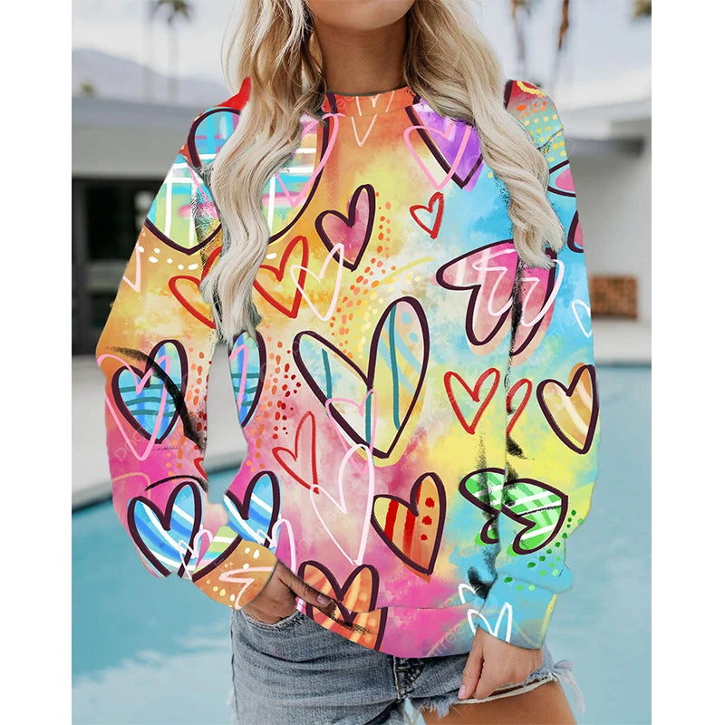 Colorful Heart Pattern Graffiti Art Love 3D Print Sweatshirts Women