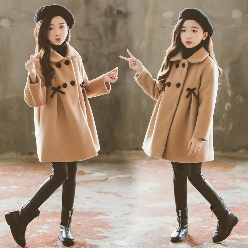 Girls Wool Coat Autumn Winter Korean Version Long Kids Jacket
