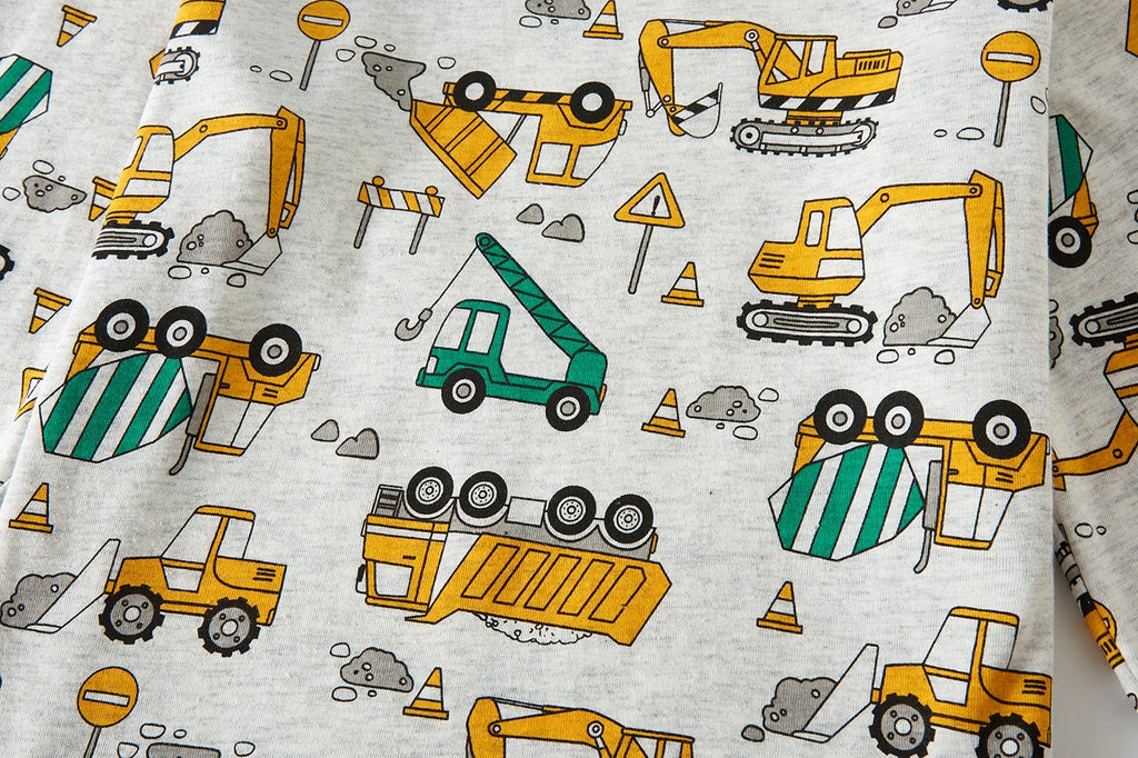 Pajamas Set for Boys 100% Cotton Full Print Excavator Kids Pjs