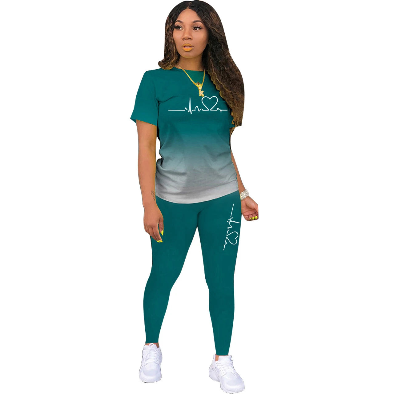 Summer Women Fashion Print Clothes T-shirt and Pants Suit