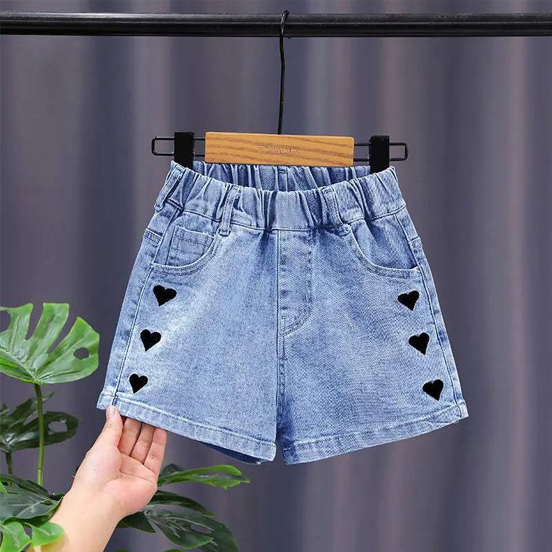 Girls Summer Jeans Heart Pattern Girls Short