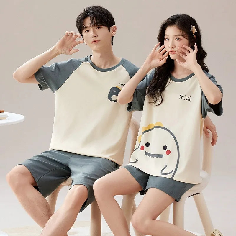 Giraffe Cartoon Cute Sleepwear For Couples Summer Shorts Pajamas Set Men and Women Home Clothes pijama masculino pyjama