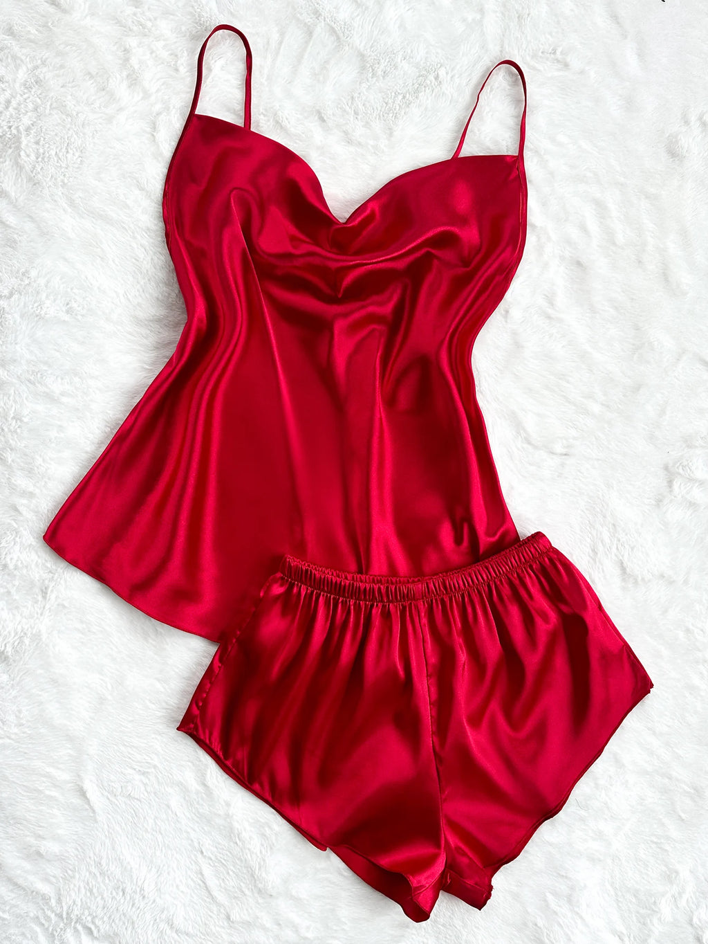 Women's Two Piece Pajama Set Solid Sexy Halter Shorts Sleepwear