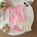 Summer Color Blocked Girls Clothes Flower Decoration Sleeveless