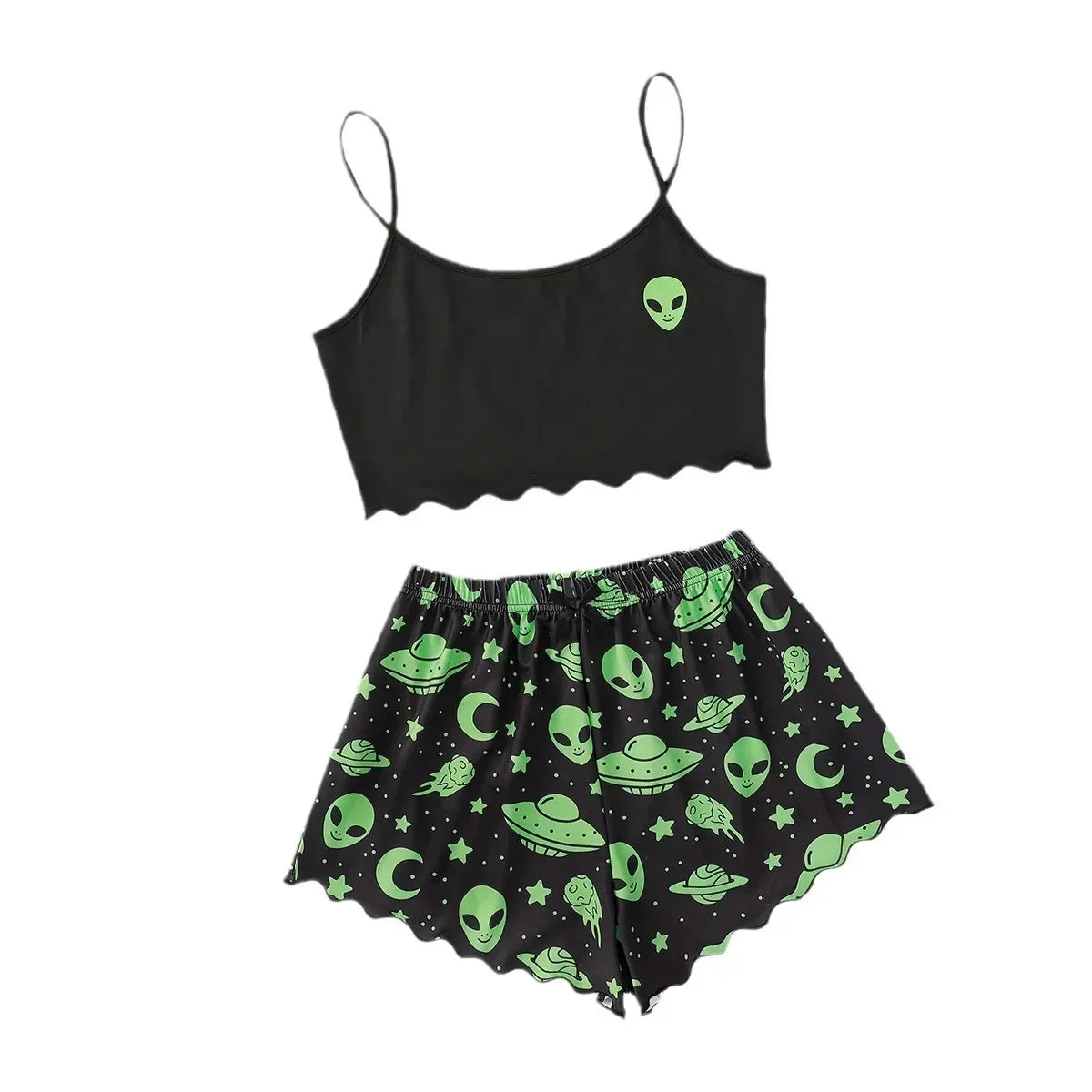 Sexy Alien Print Sling Sleepwear Women's Pajamas Set