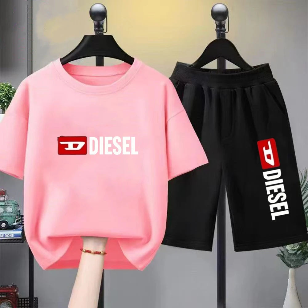 Children T-shirt+bottom wear Age 3-12 Girls boy Set black 2pcs