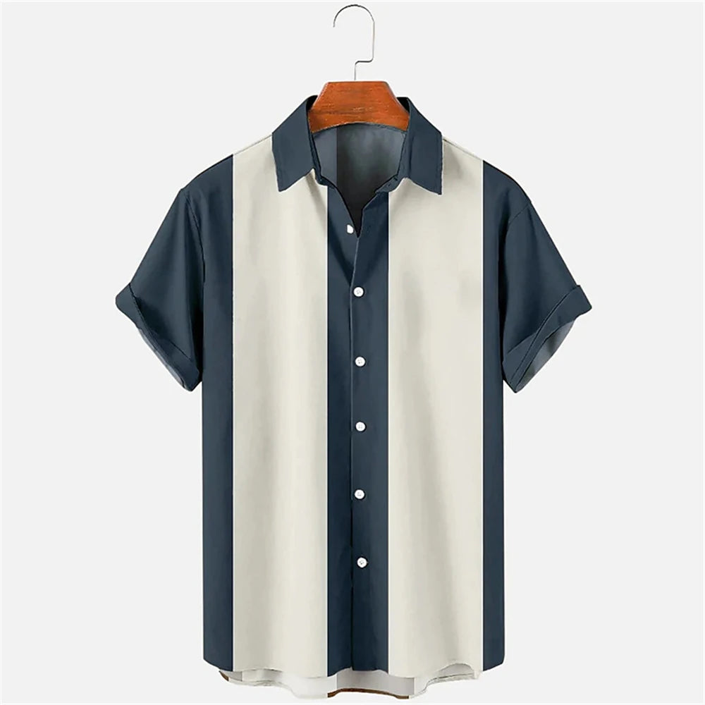 Summer New Casual Solid Color Panel Lapel Beach High Quality Top Men's Short Sleeve Shirt