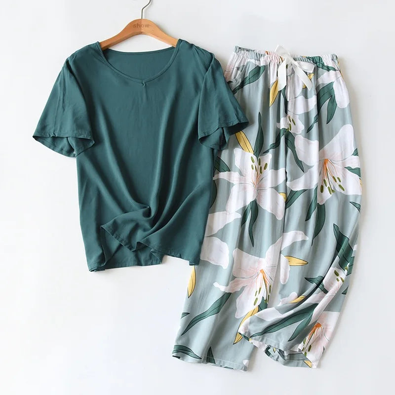 Summer Women's Pajamas Thin Section Short-Sleeved Floral Print