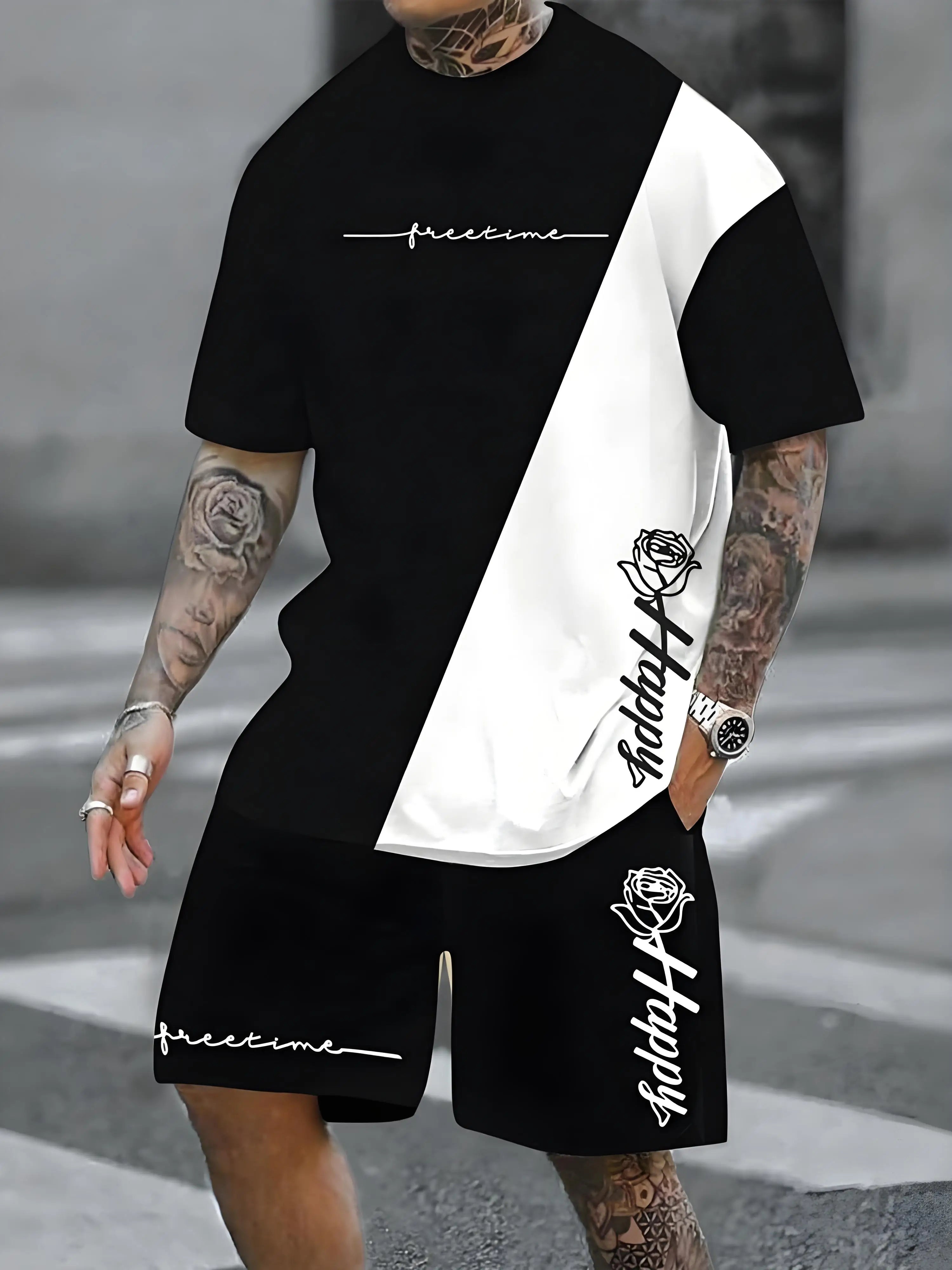 New Plus Size Men's T-shirt And Shorts Set