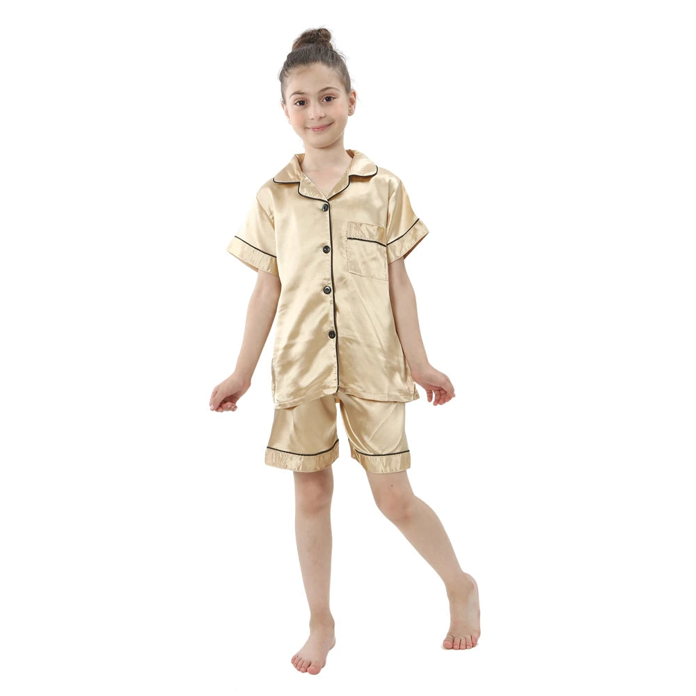 Girls Satin Silk Pajamas Sets for Kids Toddler