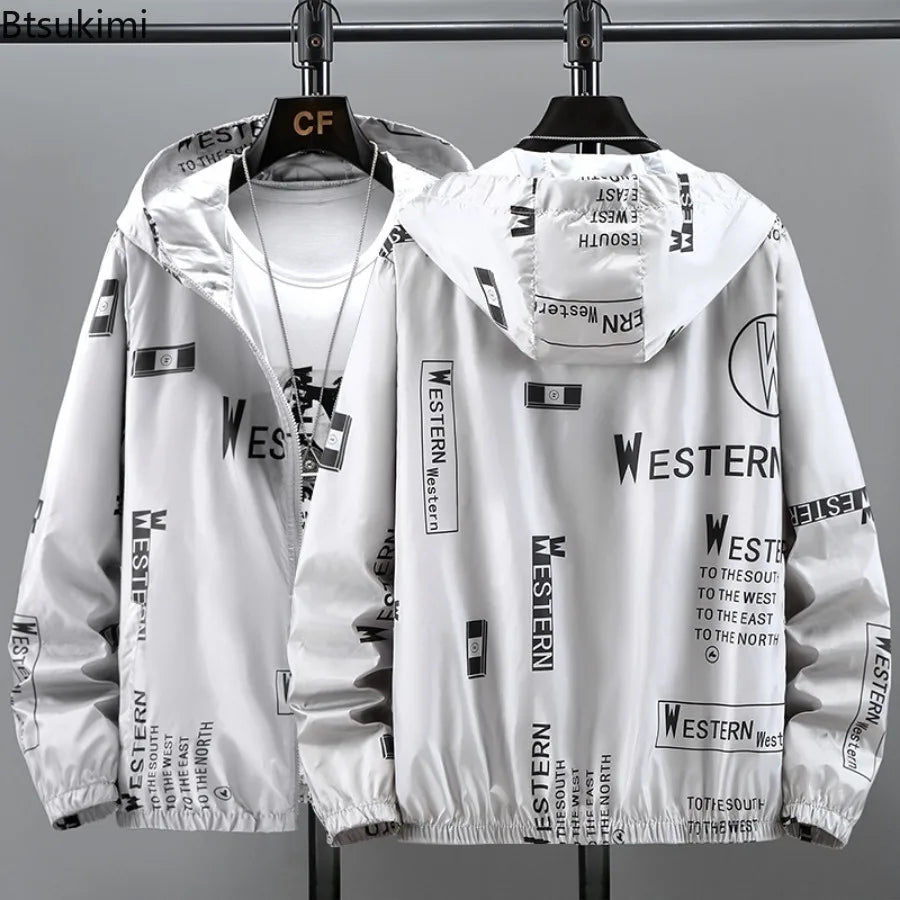 Men's Summer Ultra Thin Jacket Letter Print Long Sleeves