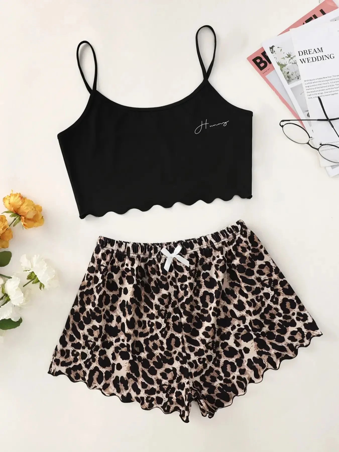 Women's Pajamas Set Lingerie Sling V-Neck Sleeveless Top and Shorts Sets Pyjamas Homewear