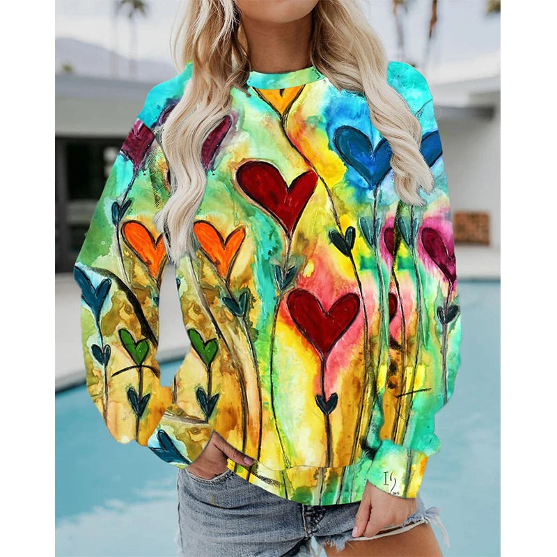 Colorful Heart Pattern Graffiti Art Love 3D Print Sweatshirts Women