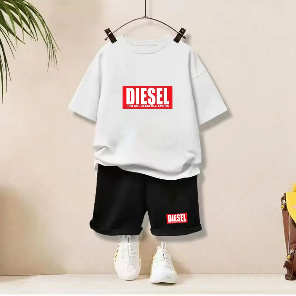 Children T-shirt+bottom wear Age 3-12 Girls boy Set black 2pcs