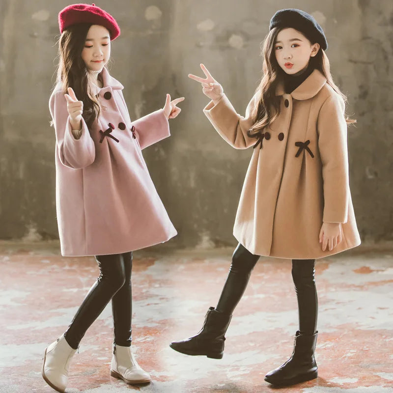 Girls Wool Coat Autumn Winter Korean Version Long Kids Jacket