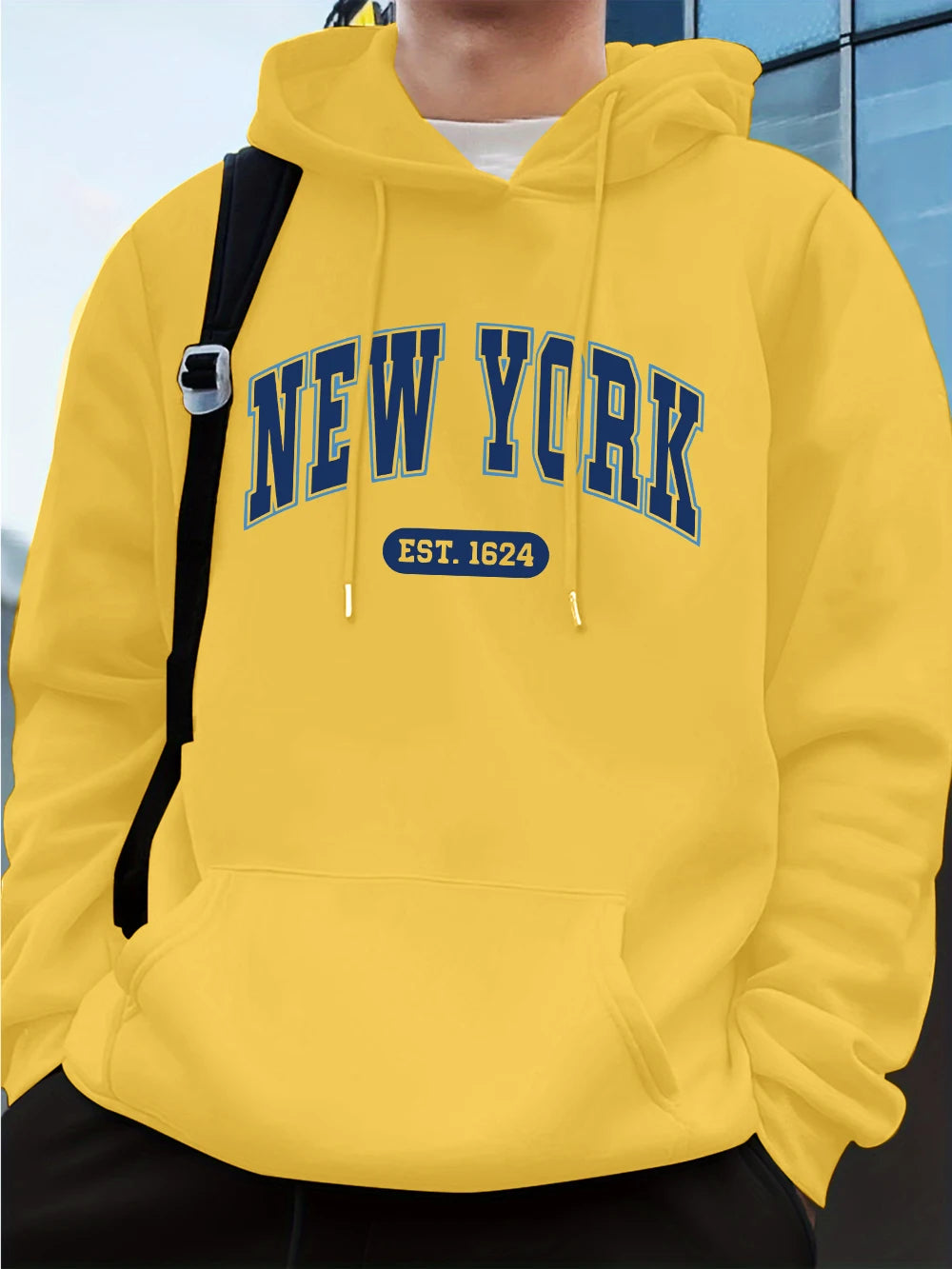 New York Usa Est.1624 Printing Mens Sweatshirts Winter Pocket Hoodies Fashion Fleece Warm Loose Streetwears Casual Men'S Clothes