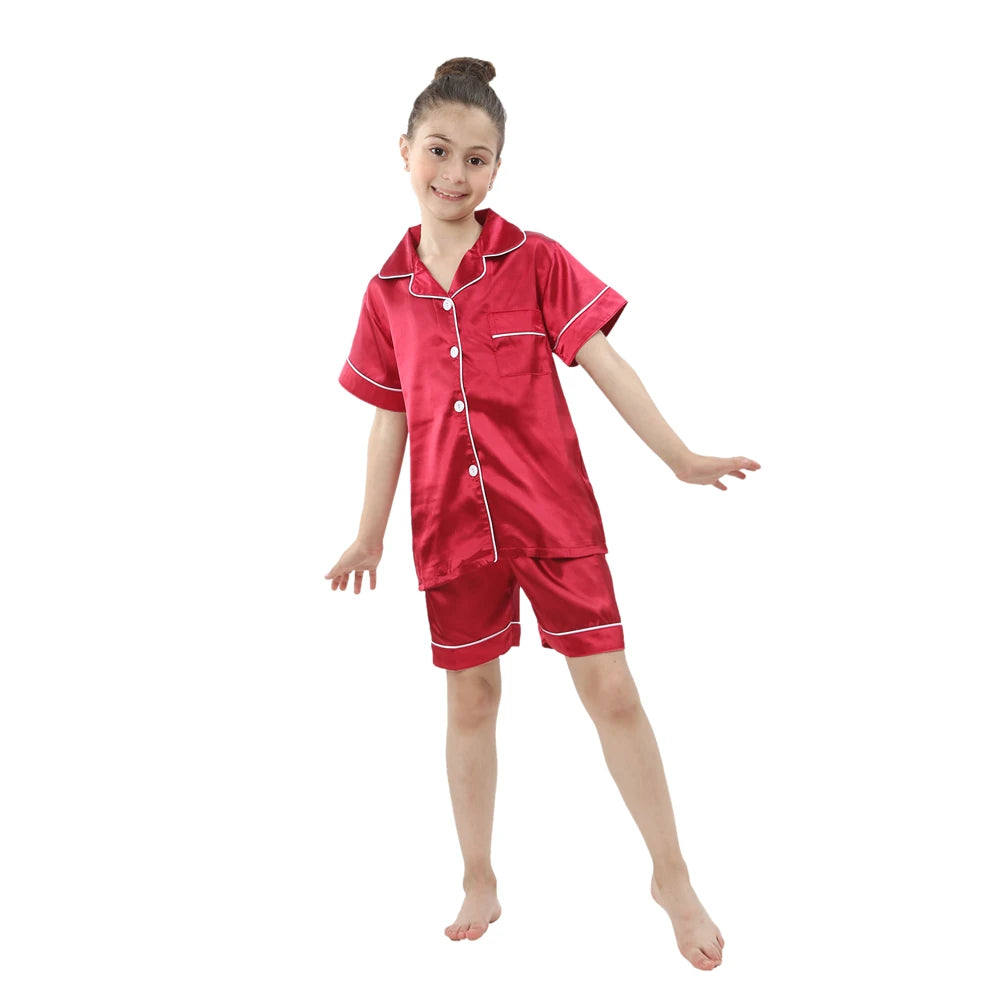 Girls Satin Silk Pajamas Sets for Kids Toddler