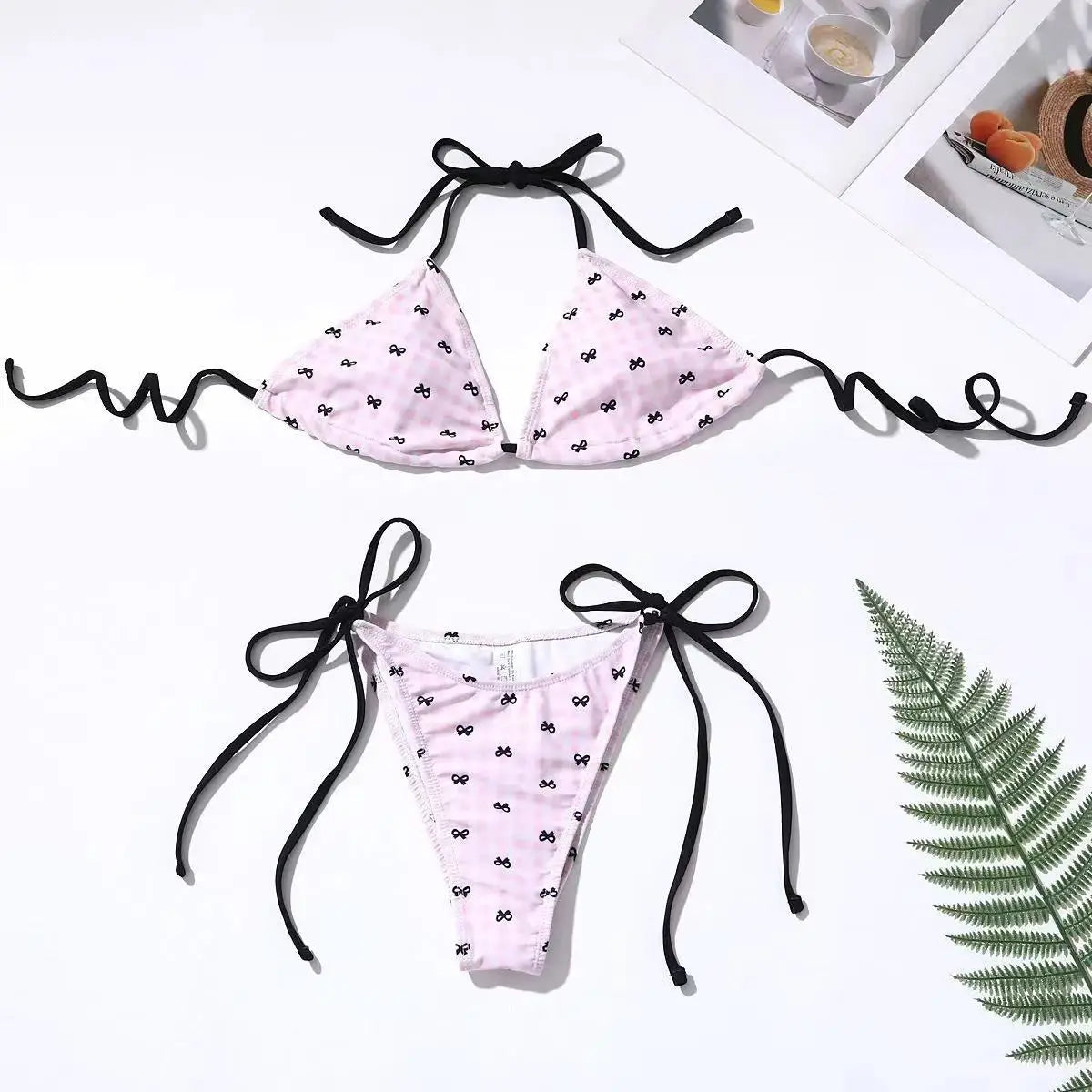 Sweet Y2k Polka Dot Print Sexy Women Strap Beach Swimsuit Bikini Set