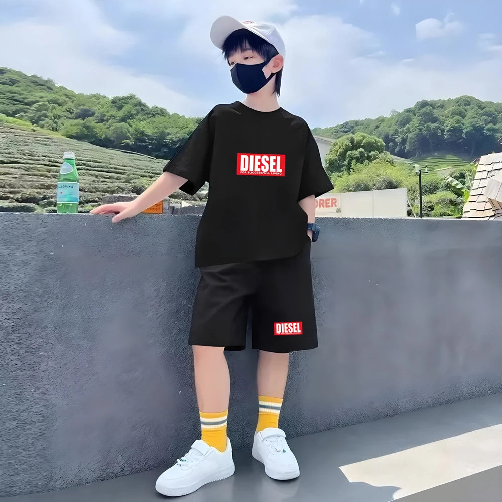 Children T-shirt+bottom wear Age 3-12 Girls boy Set black 2pcs