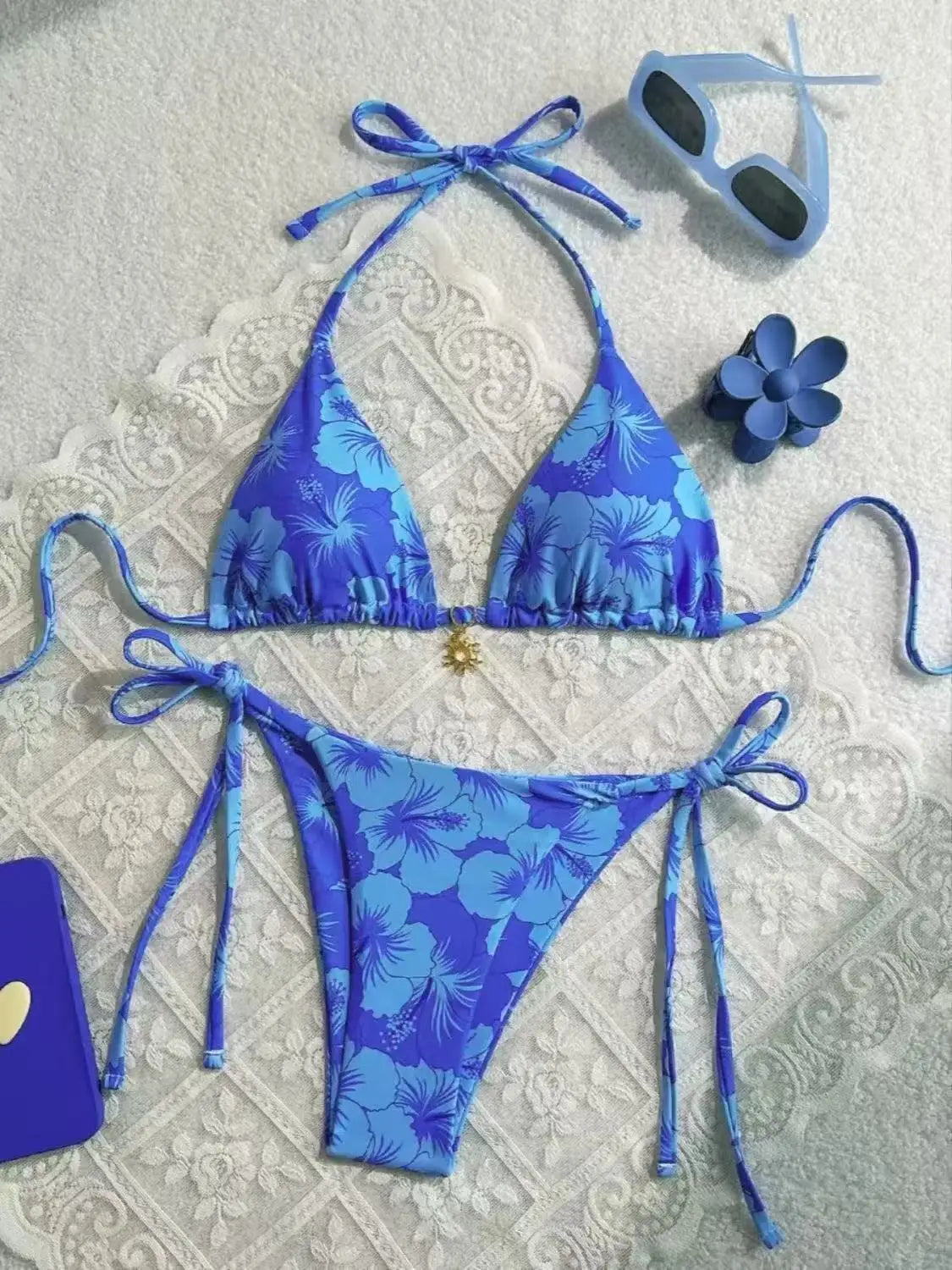 Sweet Y2k Polka Dot Print Sexy Women Strap Beach Swimsuit Bikini Set