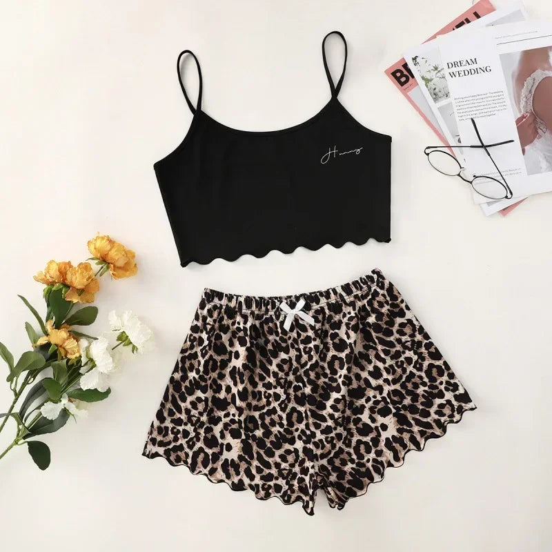 Sexy Alien Print Sling Sleepwear Women's Pajamas Set