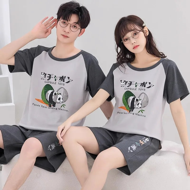 Giraffe Cartoon Cute Sleepwear For Couples Summer Shorts Pajamas Set Men and Women Home Clothes pijama masculino pyjama