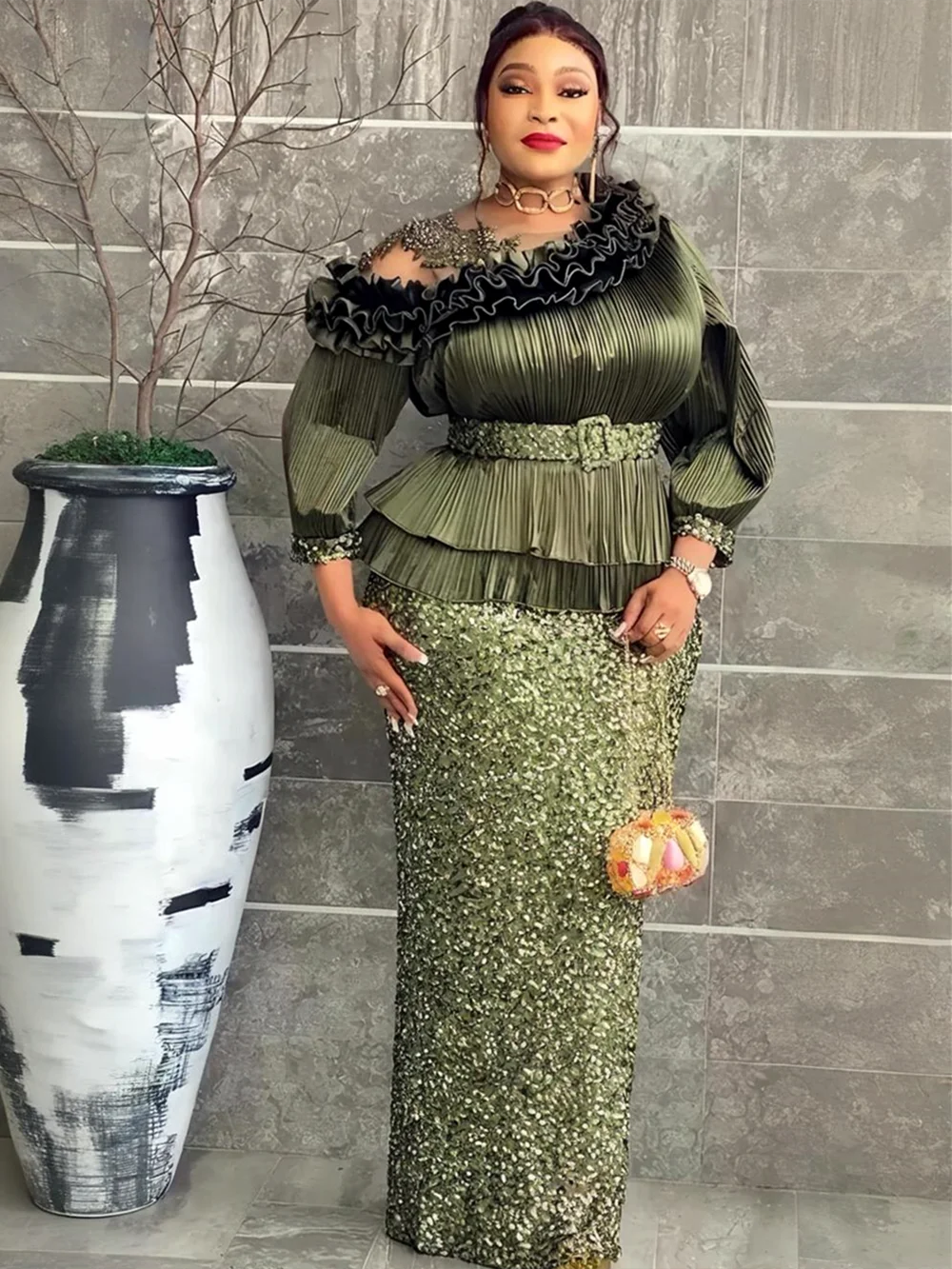 Plus Size African Party Dresses for Women Dashiki Sequin Maxi Long Dress Elegant