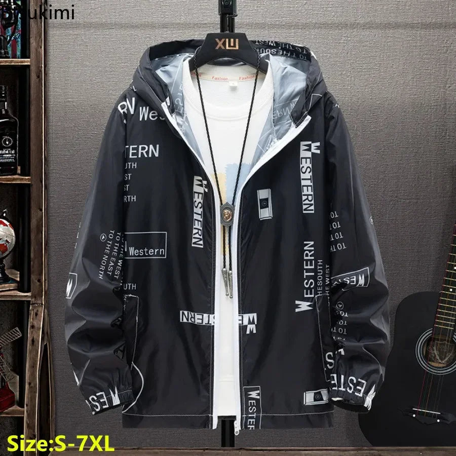 New Men's Lightweight Hooded Jacket Anti-UV Breathable Coats Letter Print