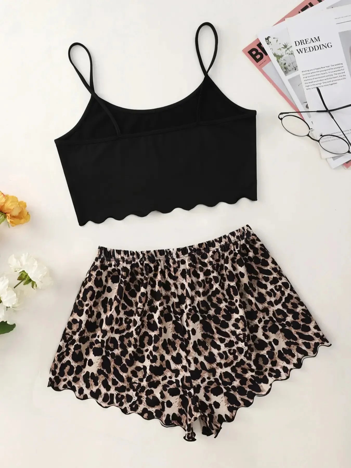 Women's Pajamas Set Lingerie Sling V-Neck Sleeveless Top and Shorts Sets Pyjamas Homewear