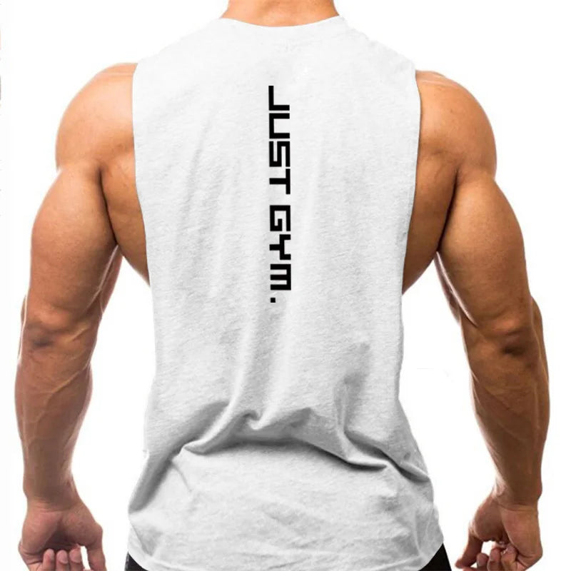 Gym Clothing Men Sides Cut Off T-shirts Dropped Armholes Tank Tops