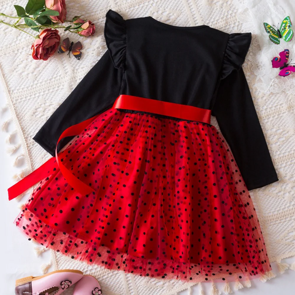 Red Fall Dresses for Girls Dresses Birthday Party Long Sleeve Princess Costume
