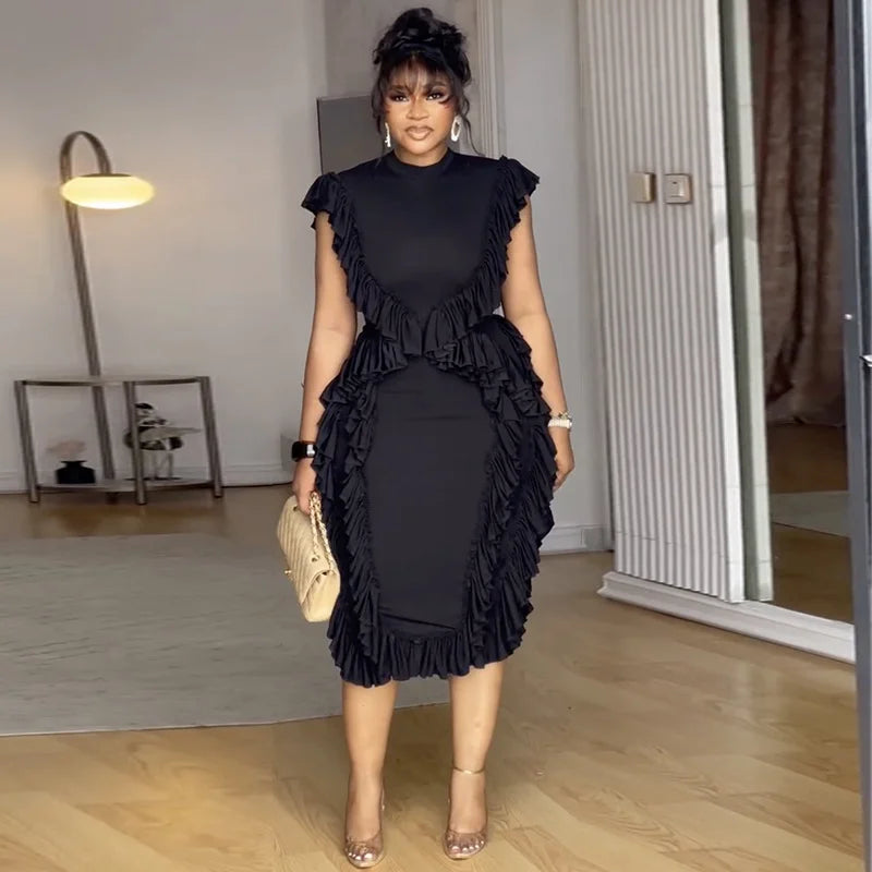 Women Plus Size Skinny Dress Round Neck