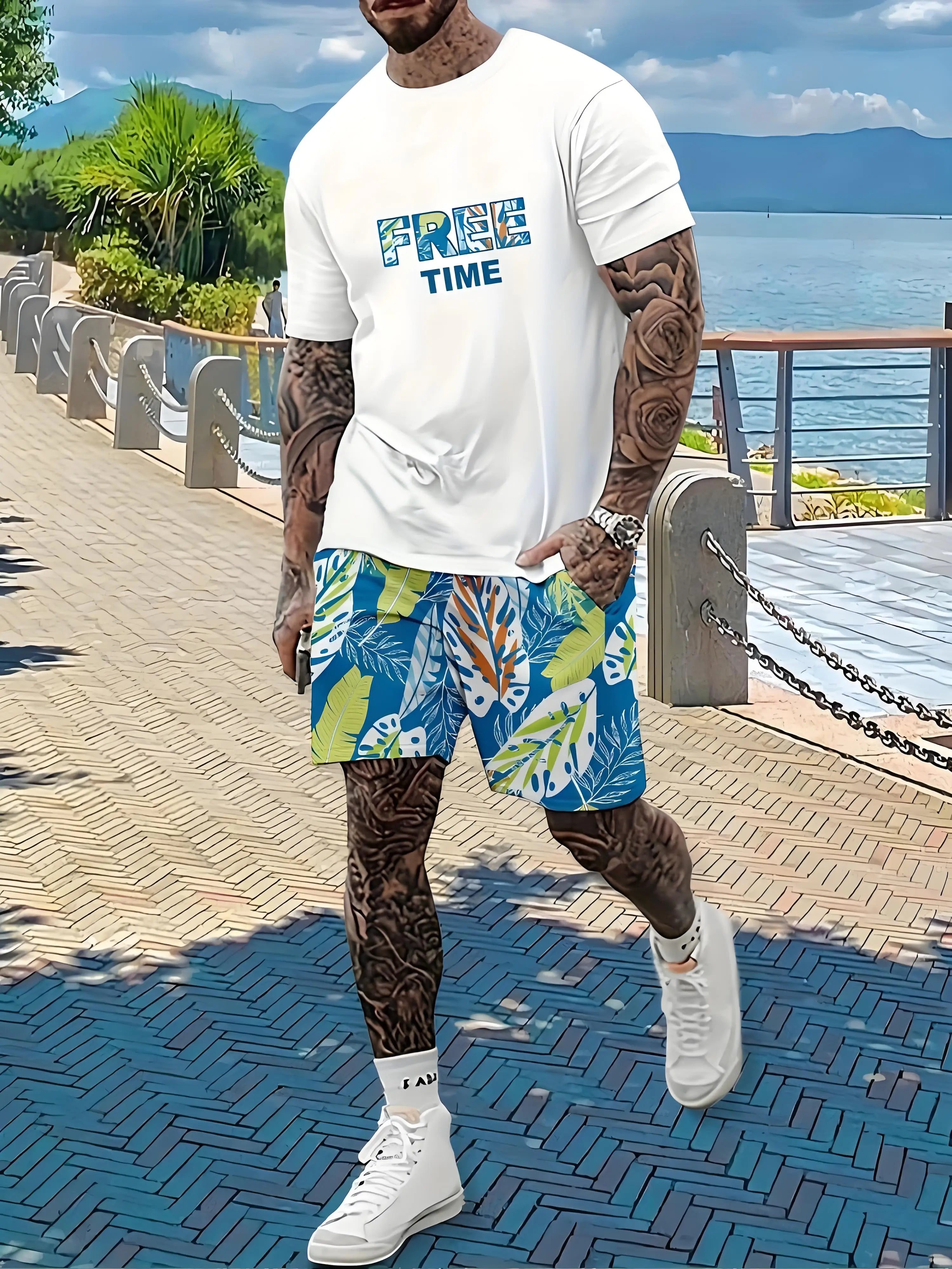 New Plus Size Men's T-shirt And Shorts Set