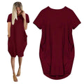Plus Size Women Short Sleeve O-Neck Loose Casual Dresses Casual Short Sleeve Shirt Mini Dresses Round Neck Pockets Sexy Female T