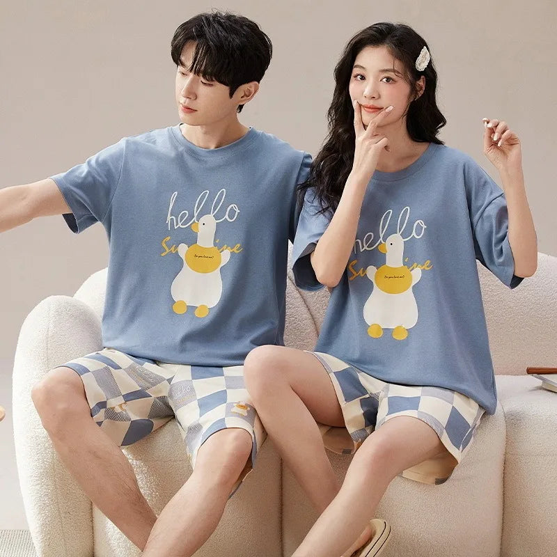 Giraffe Cartoon Cute Sleepwear For Couples Summer Shorts Pajamas Set Men and Women Home Clothes pijama masculino pyjama