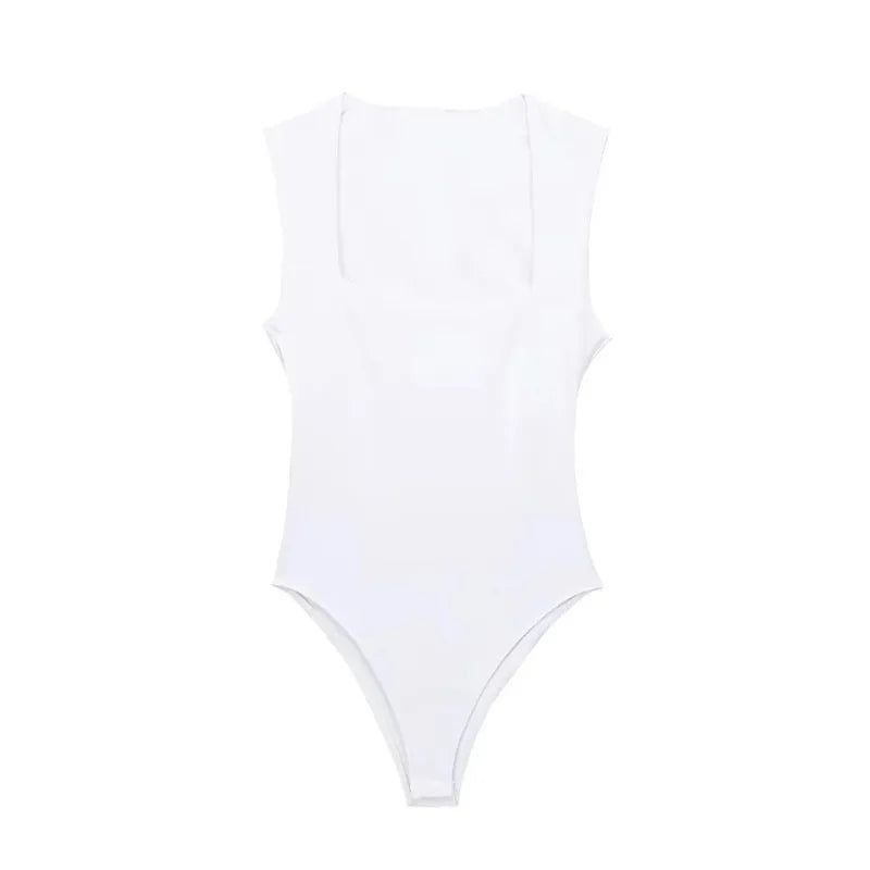 MUJER 2025 Black Woman Body Square Neck Sleeveless Bodysuit