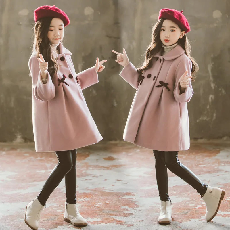 Girls Wool Coat Autumn Winter Korean Version Long Kids Jacket
