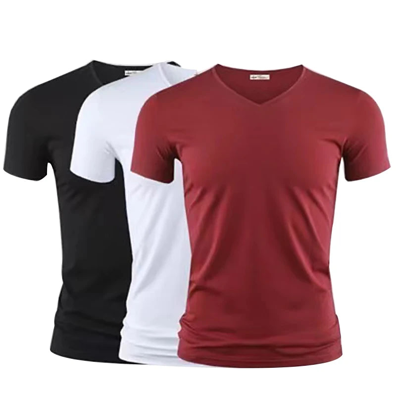 2026 Men's T Shirt Pure Color V Collar