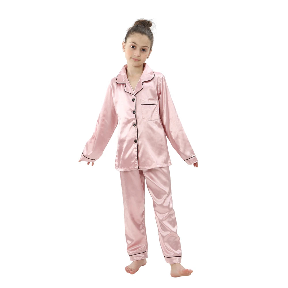 Girls Satin Silk Pajamas Sets for Kids Toddler
