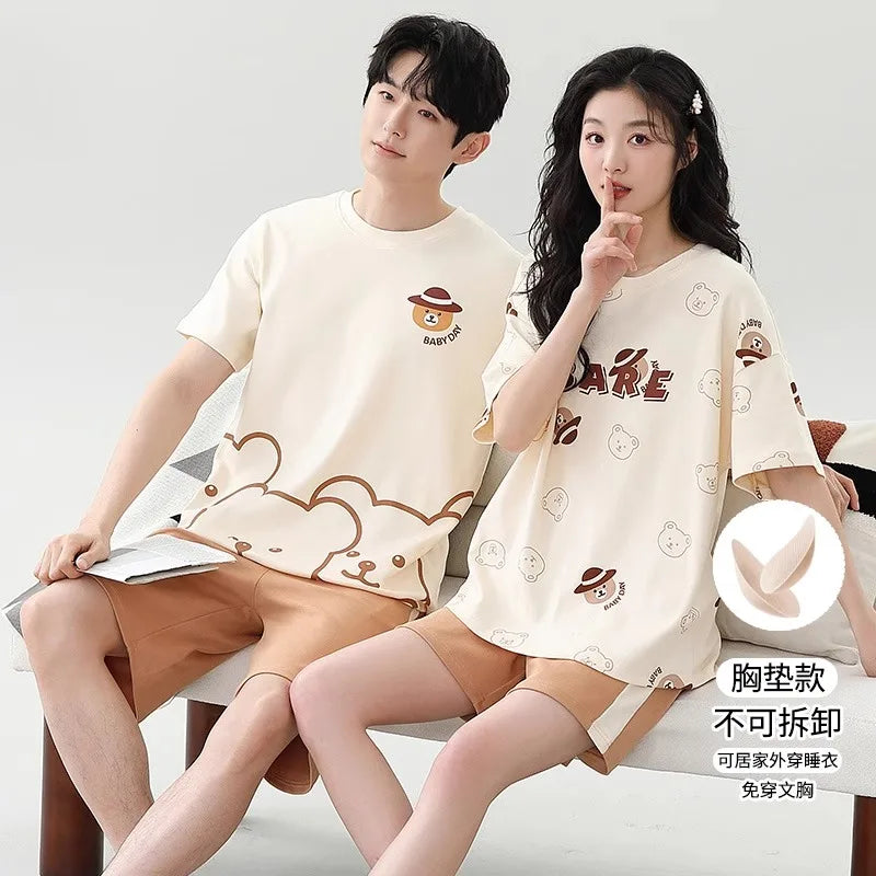 Giraffe Cartoon Cute Sleepwear For Couples Summer Shorts Pajamas Set Men and Women Home Clothes pijama masculino pyjama