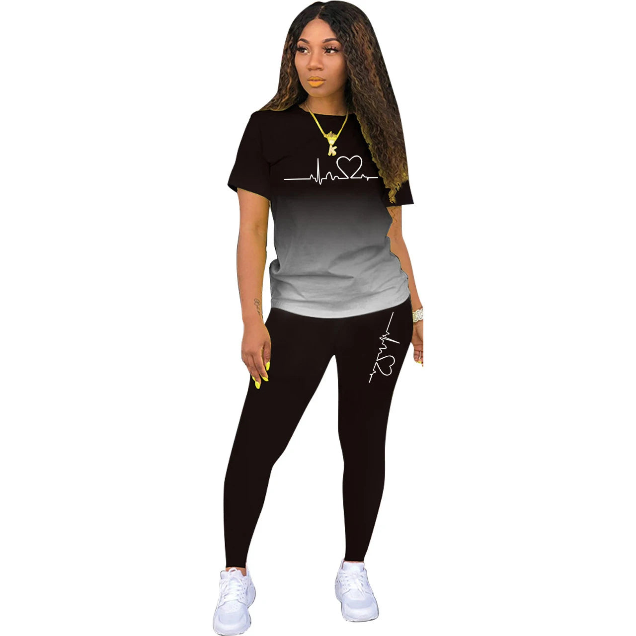 Summer Women Fashion Print Clothes T-shirt and Pants Suit