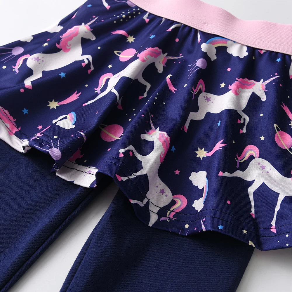 Girls Skirt Pants Toddlers Leggings with Skirt Two Fake ieces Unicorn Printed Girls Casual Trousers Leggings