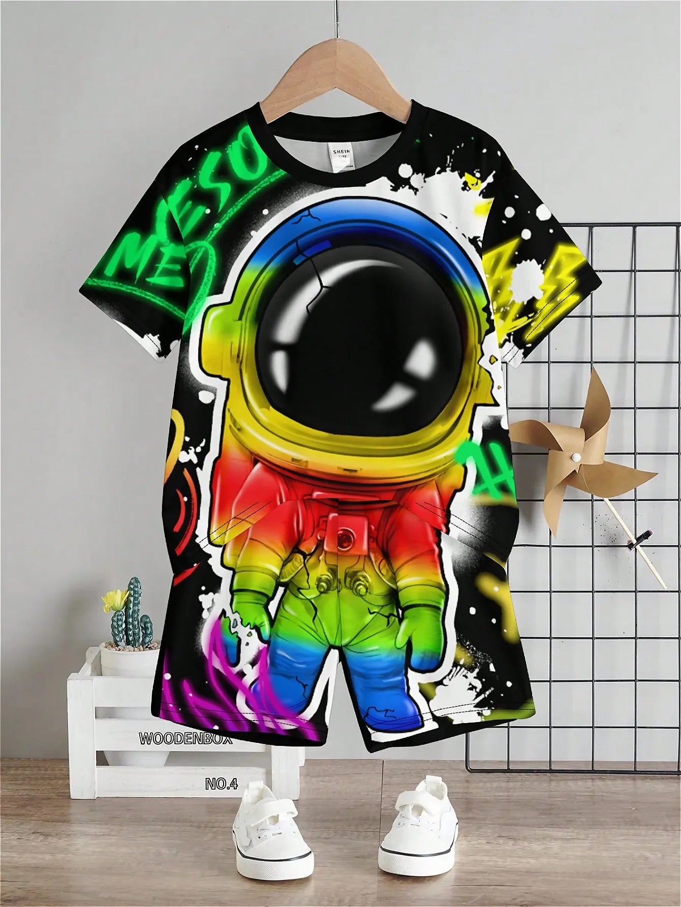 Summer fashion hot little boy summer cute cartoon digital print short-sleeved T-shirt and shorts, hot round neck suit