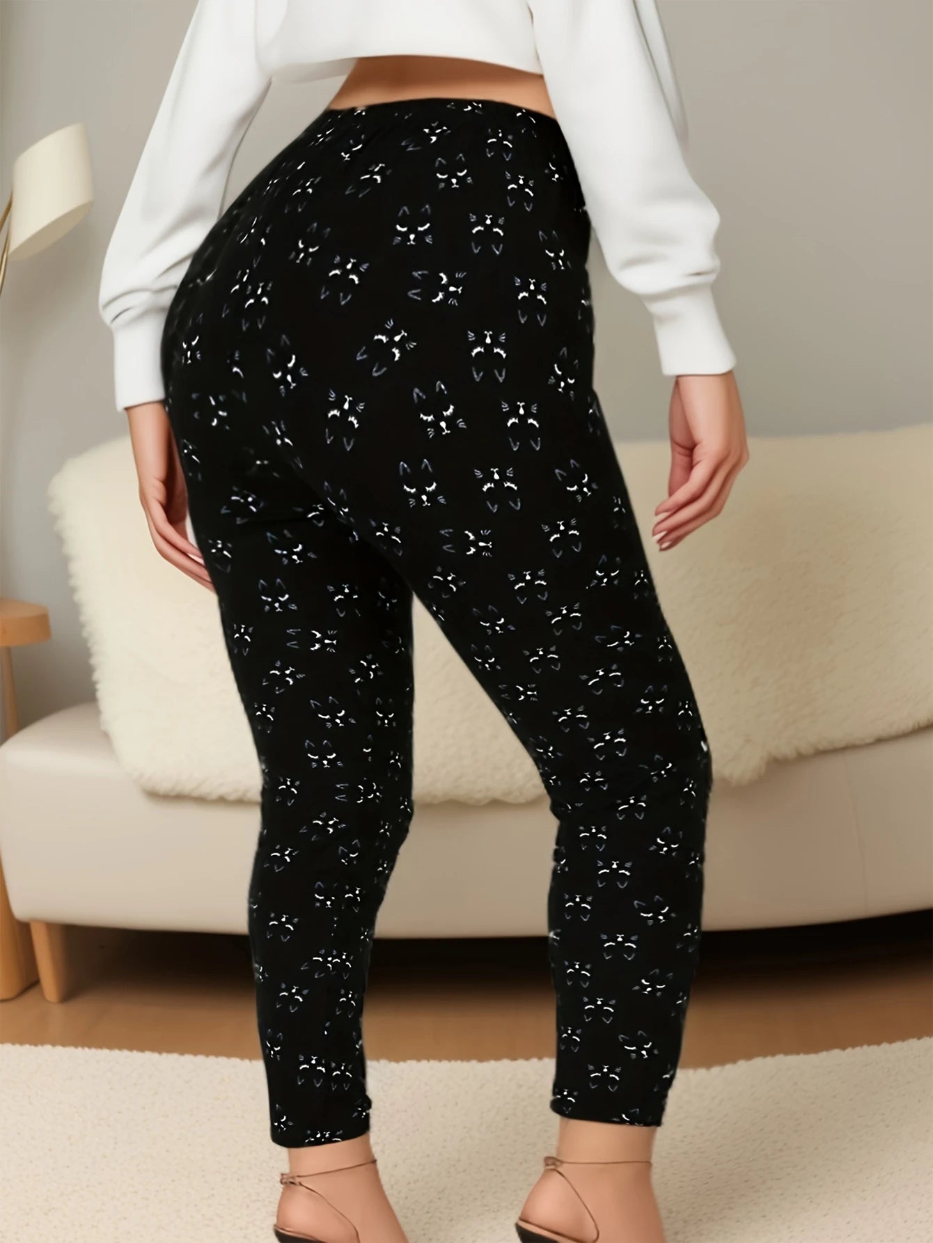 CUHAKCI Plus Size High Stretch Sexy Women's Tight Black Cat Pattern Comfortable Sports And Casual Tight Pants