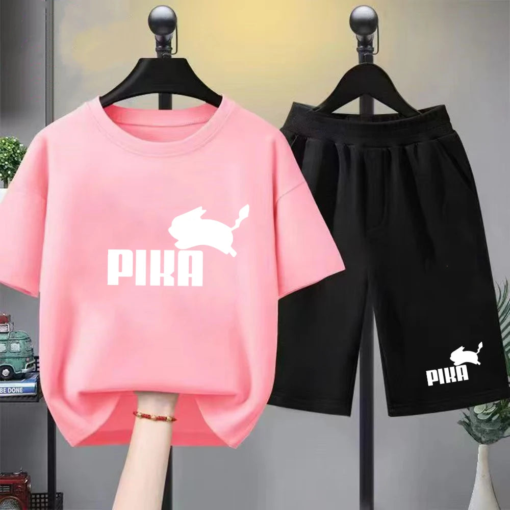 Summer Boy Girls red Casual T Shirt Sets